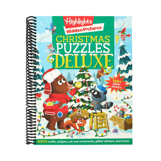Christmas Puzzles Deluxe: Holiday-Themed Activity Book with Christmas Puzzles and Creative Crafts, Christmas Gift for Kids Ages 4-8 (Highlights Hidden Pictures) (Spiral Bound)