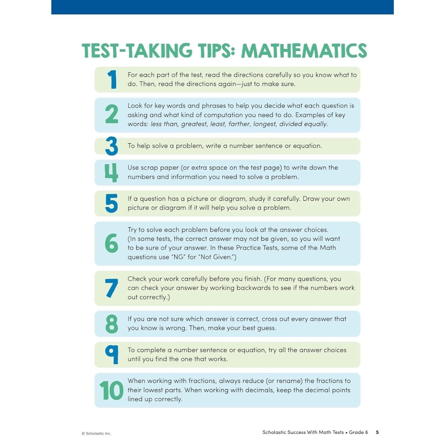 Scholastic Success with Math Tests Grade 6 Workbook