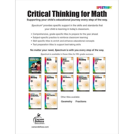 Spectrum Critical Thinking for Math, Grade 5: Volume 47