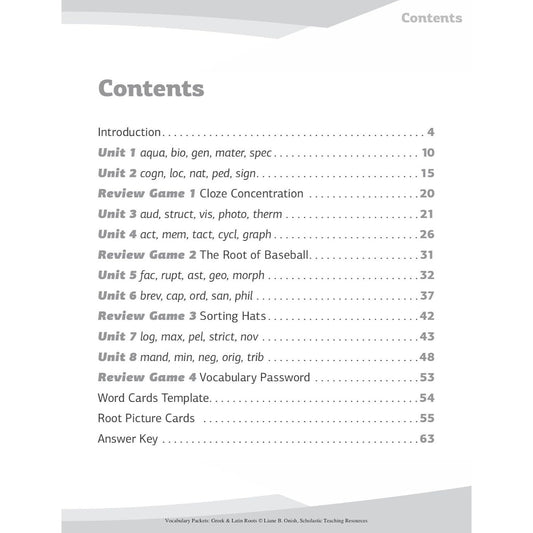 Vocabulary Packets: Greek & Latin Roots (Spiral Bound)