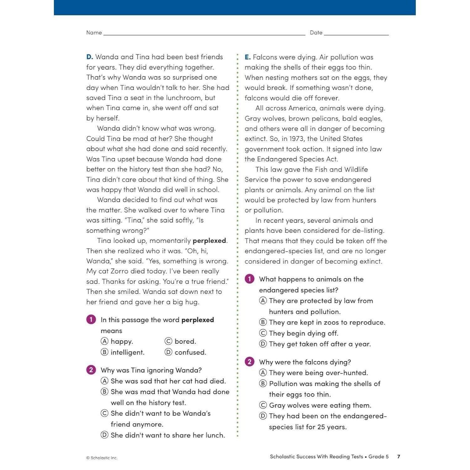 Scholastic Success with Reading Tests Grade 5 Workbook