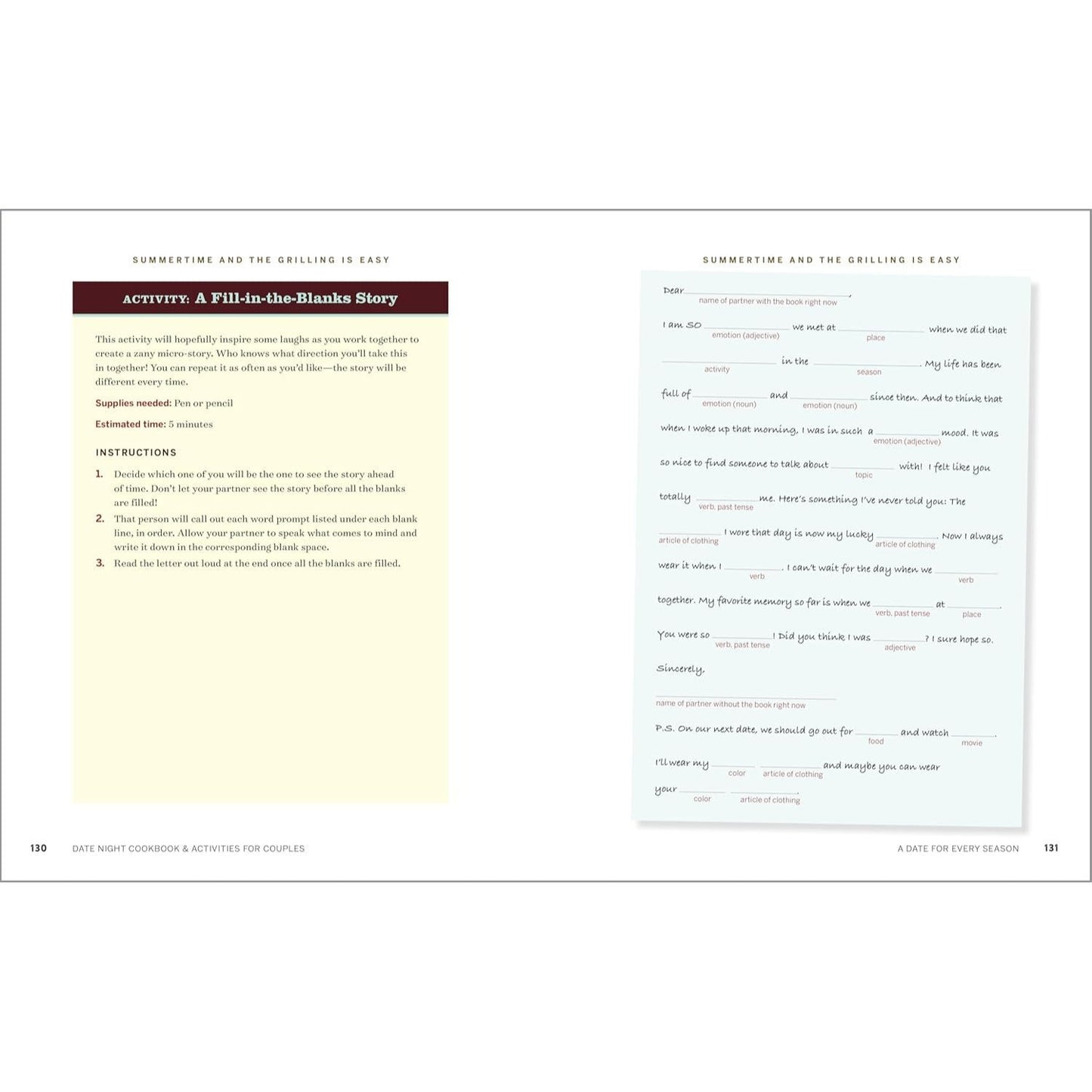 Date Night Cookbook and Activities for Couples: Recipes and Games for a Romantic Night in (Spiral Bound)