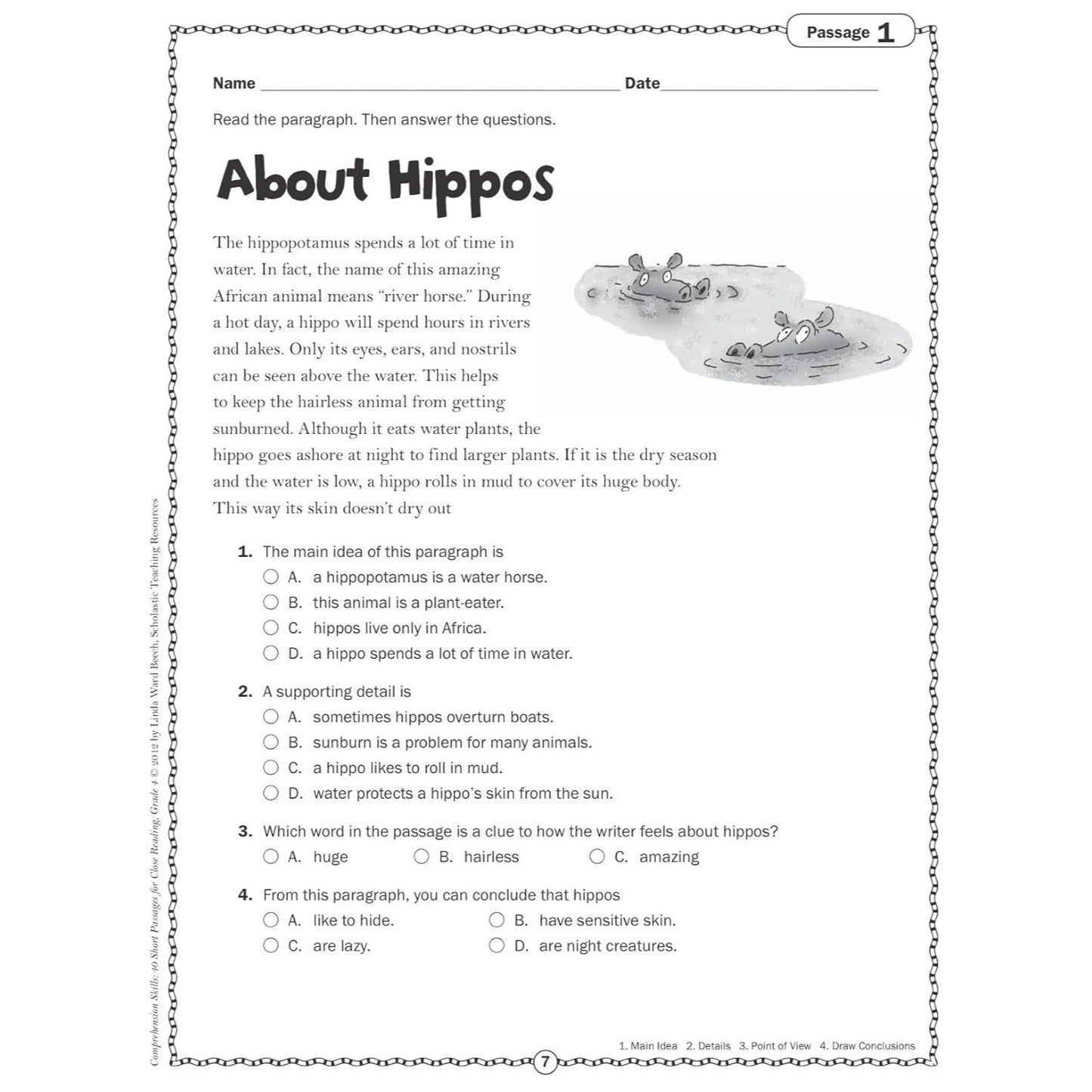Comprehension Skills: 40 Short Passages for Close Reading: Grade 4 (Spiral Bound)