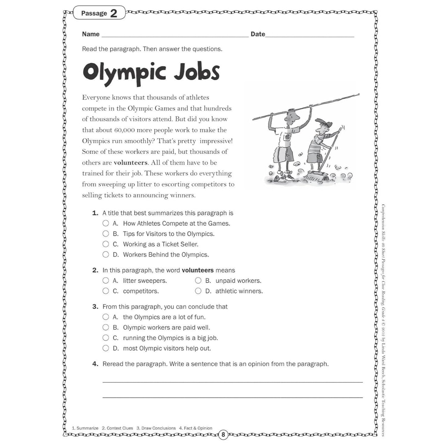 Comprehension Skills: 40 Short Passages for Close Reading: Grade 4 (Spiral Bound)