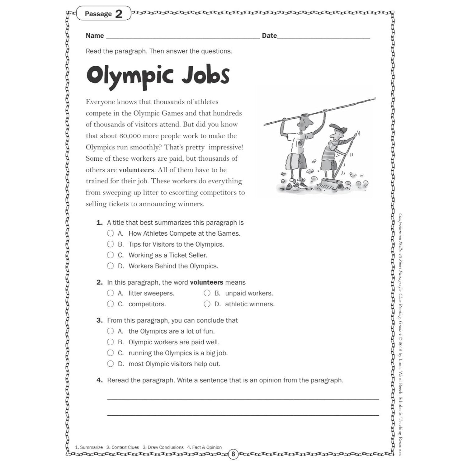 Comprehension Skills: 40 Short Passages for Close Reading: Grade 4 (Spiral Bound)