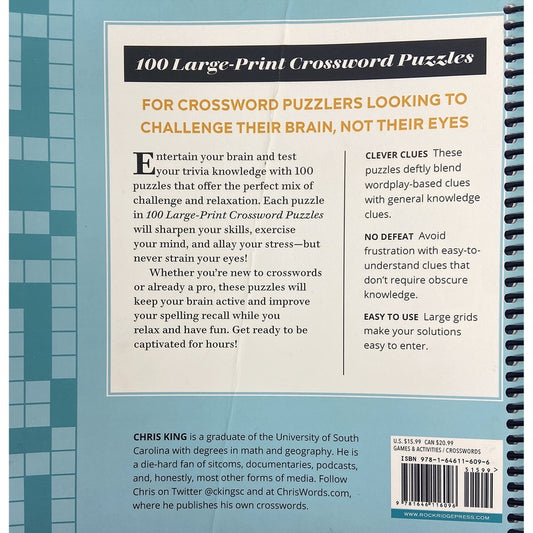 100 Large-Print Crossword Puzzles: Easy Puzzles to Entertain Your Brain (Spiral Bound)